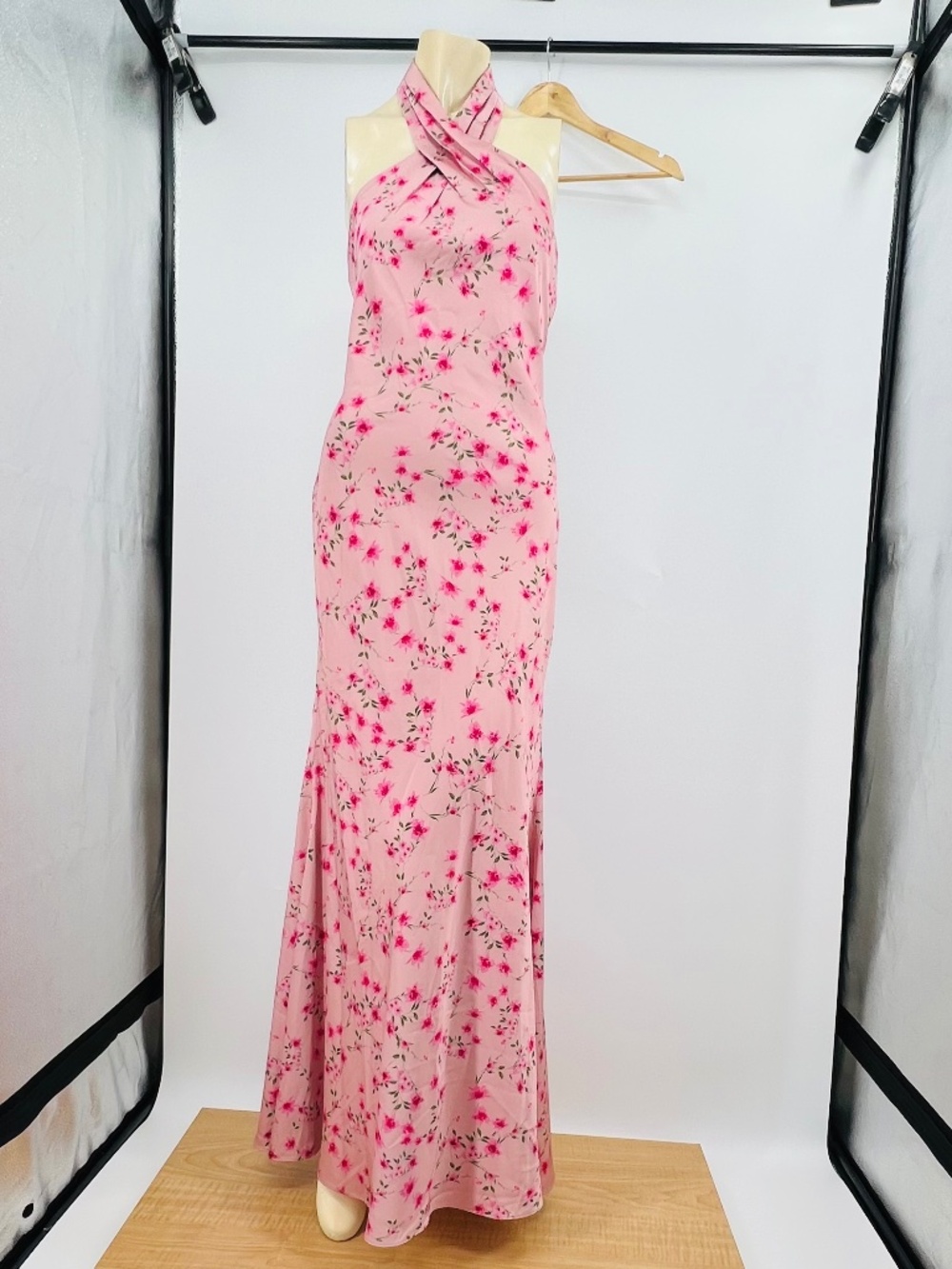 NWT BHLDN Floral Halter Maxi Satin Dress 6 Wedding Guest Garden Party Graduation